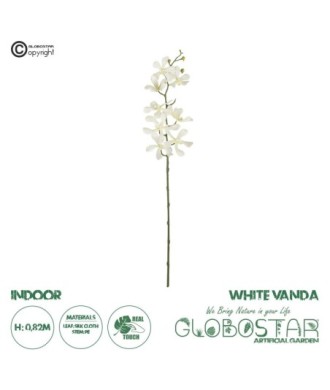 GloboStar® Artificial Garden WHITE VANDA ORCHID BRANCH 21409 Τεχνητό Διακοσμητικό Κλαδί Λευκή Ορχιδέα Y82cm